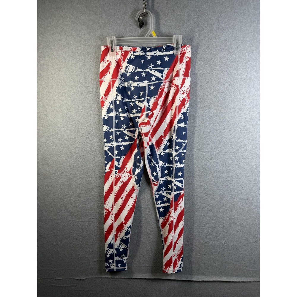 Leggings Womens Small Red White Blue USA Flag Ankle Yoga Pants Athletic Pockets